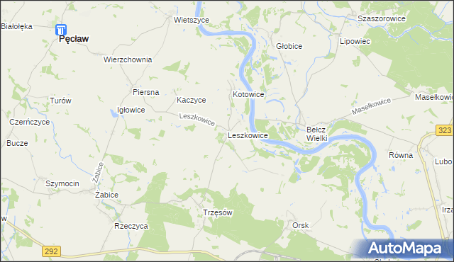 mapa Leszkowice gmina Pęcław, Leszkowice gmina Pęcław na mapie Targeo