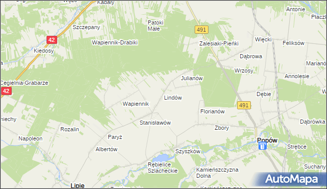 mapa Lindów gmina Lipie, Lindów gmina Lipie na mapie Targeo