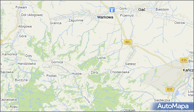 mapa Lipnik gmina Kańczuga, Lipnik gmina Kańczuga na mapie Targeo