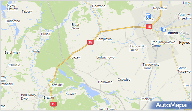 mapa Ludwichowo gmina Lubawa, Ludwichowo gmina Lubawa na mapie Targeo