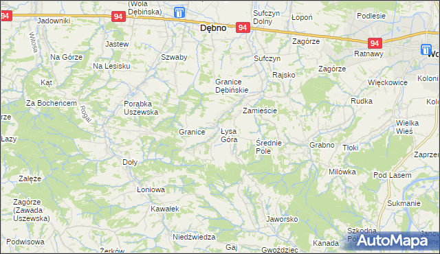 mapa Łysa Góra gmina Dębno, Łysa Góra gmina Dębno na mapie Targeo