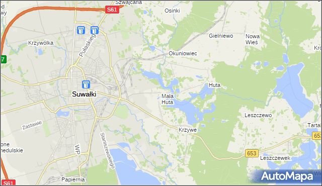 mapa Mała Huta gmina Suwałki, Mała Huta gmina Suwałki na mapie Targeo