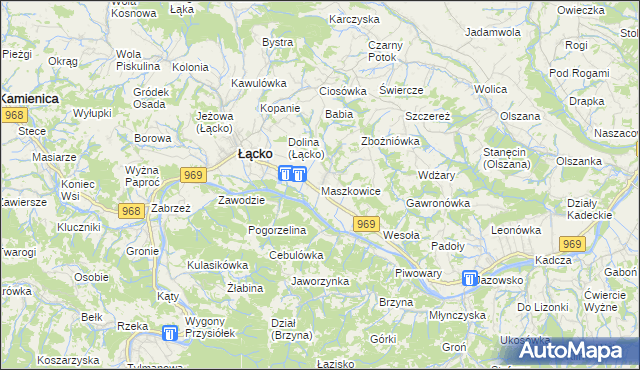 mapa Maszkowice gmina Łącko, Maszkowice gmina Łącko na mapie Targeo