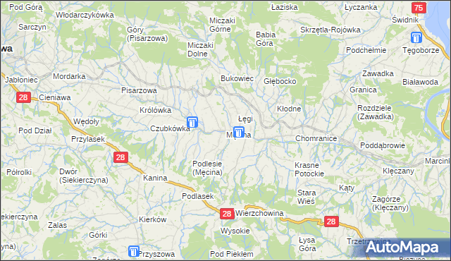 mapa Męcina, Męcina na mapie Targeo