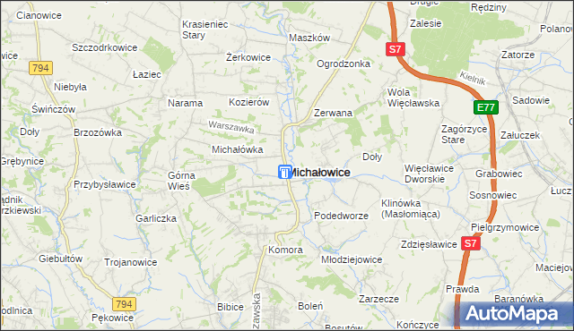 mapa Michałowice powiat krakowski, Michałowice powiat krakowski na mapie Targeo