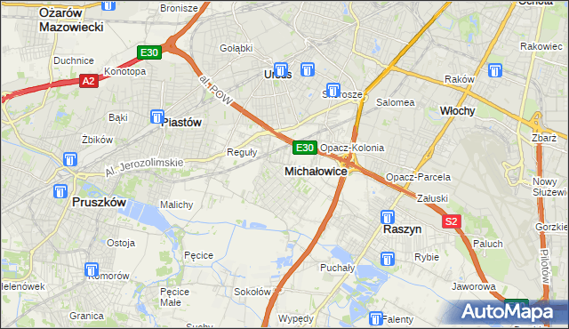 mapa Michałowice powiat pruszkowski, Michałowice powiat pruszkowski na mapie Targeo