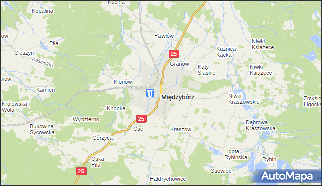 mapa Międzybórz powiat oleśnicki, Międzybórz powiat oleśnicki na mapie Targeo