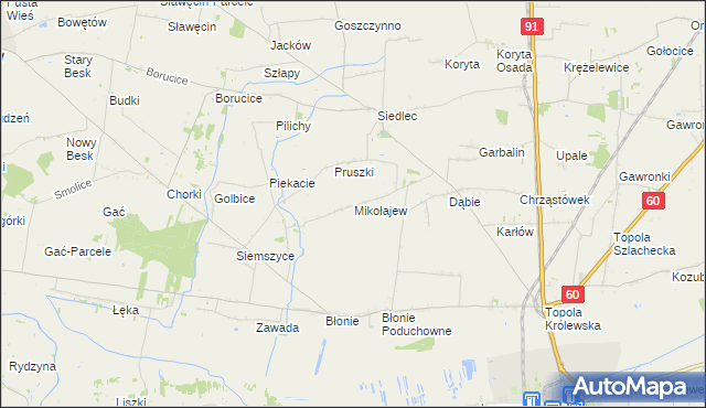 mapa Mikołajew gmina Łęczyca, Mikołajew gmina Łęczyca na mapie Targeo