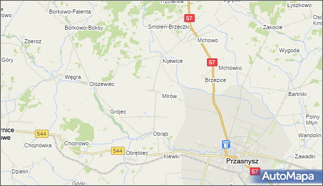 mapa Mirów gmina Przasnysz, Mirów gmina Przasnysz na mapie Targeo