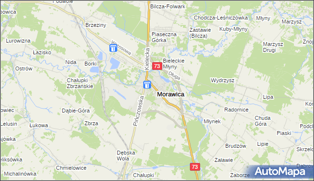 mapa Morawica powiat kielecki, Morawica powiat kielecki na mapie Targeo