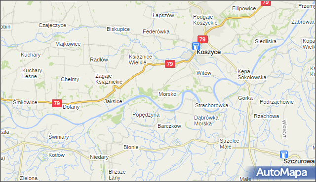 mapa Morsko gmina Koszyce, Morsko gmina Koszyce na mapie Targeo