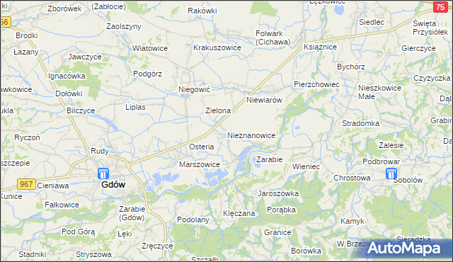 mapa Nieznanowice gmina Gdów, Nieznanowice gmina Gdów na mapie Targeo