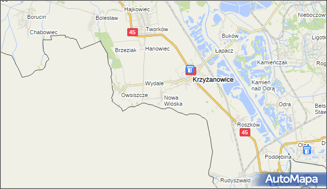 mapa Nowa Wioska gmina Krzyżanowice, Nowa Wioska gmina Krzyżanowice na mapie Targeo