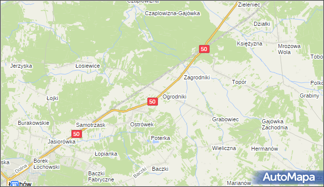 mapa Ogrodniki gmina Łochów, Ogrodniki gmina Łochów na mapie Targeo