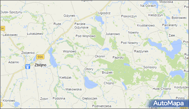 mapa Okonin gmina Brzuze, Okonin gmina Brzuze na mapie Targeo
