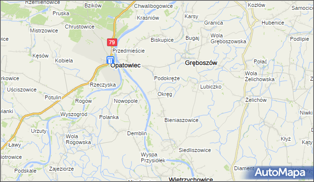 mapa Okręg gmina Gręboszów, Okręg gmina Gręboszów na mapie Targeo