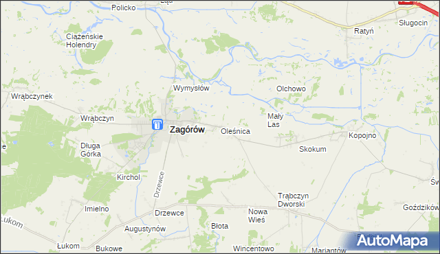 mapa Oleśnica gmina Zagórów, Oleśnica gmina Zagórów na mapie Targeo