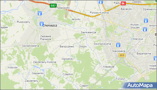 mapa Oliszki gmina Choroszcz, Oliszki gmina Choroszcz na mapie Targeo