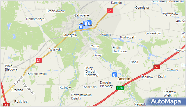 mapa Osiny gmina Dmosin, Osiny gmina Dmosin na mapie Targeo