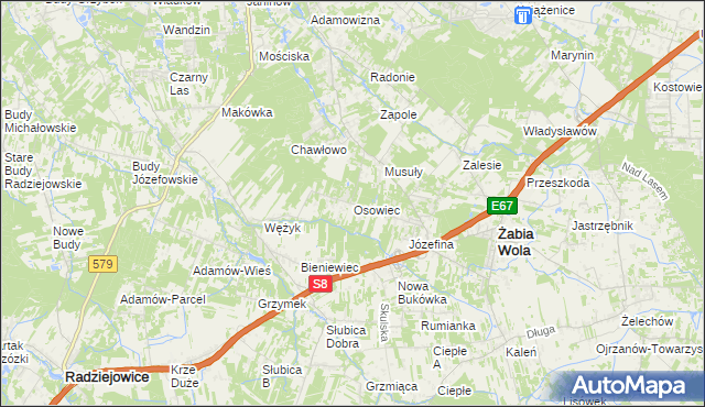 mapa Osowiec gmina Żabia Wola, Osowiec gmina Żabia Wola na mapie Targeo