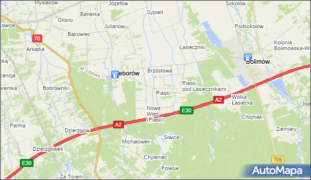 mapa Piaski gmina Nieborów, Piaski gmina Nieborów na mapie Targeo