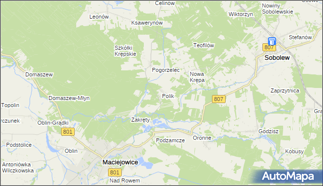 mapa Polik gmina Maciejowice, Polik gmina Maciejowice na mapie Targeo
