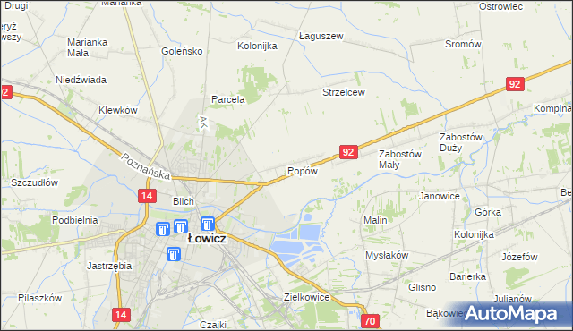 mapa Popów gmina Łowicz, Popów gmina Łowicz na mapie Targeo