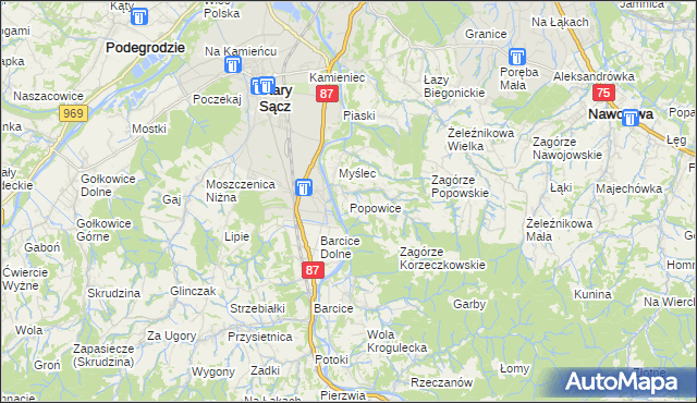 mapa Popowice gmina Stary Sącz, Popowice gmina Stary Sącz na mapie Targeo
