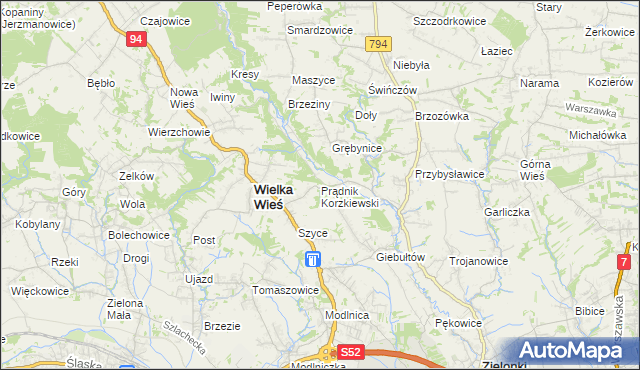 mapa Prądnik Korzkiewski, Prądnik Korzkiewski na mapie Targeo