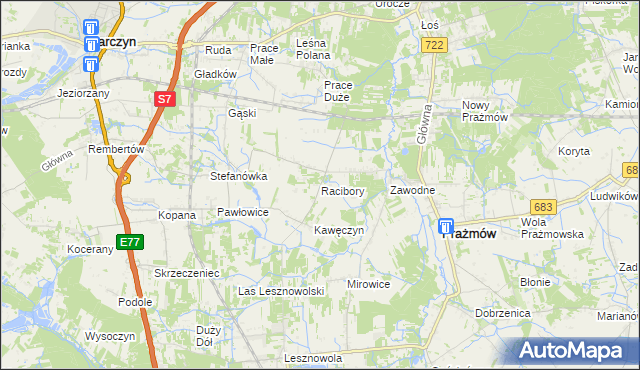 mapa Racibory gmina Tarczyn, Racibory gmina Tarczyn na mapie Targeo