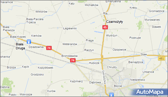 mapa Raczyn gmina Czarnożyły, Raczyn gmina Czarnożyły na mapie Targeo