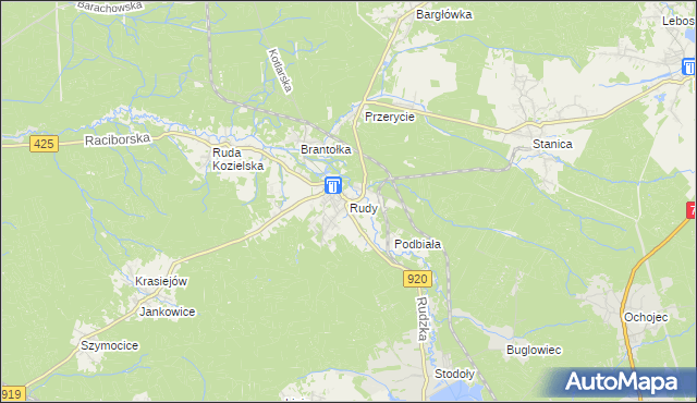 mapa Rudy gmina Kuźnia Raciborska, Rudy gmina Kuźnia Raciborska na mapie Targeo