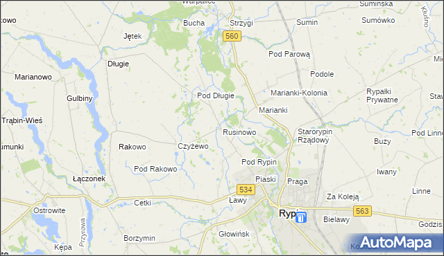 mapa Rusinowo gmina Rypin, Rusinowo gmina Rypin na mapie Targeo