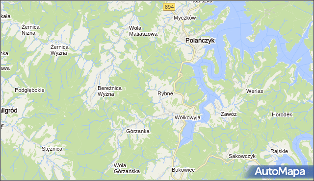 mapa Rybne gmina Solina, Rybne gmina Solina na mapie Targeo