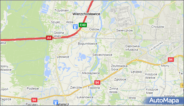 mapa Sieciechowice gmina Wierzchosławice, Sieciechowice gmina Wierzchosławice na mapie Targeo
