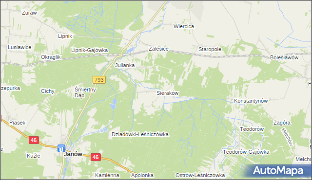 mapa Sieraków gmina Przyrów, Sieraków gmina Przyrów na mapie Targeo