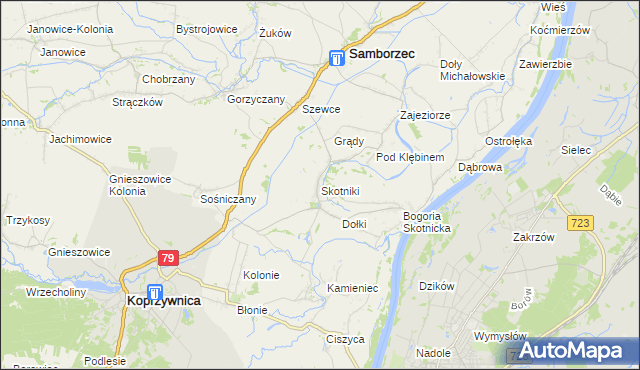 mapa Skotniki gmina Samborzec, Skotniki gmina Samborzec na mapie Targeo