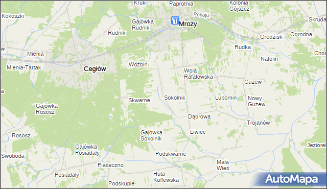 mapa Sokolnik gmina Mrozy, Sokolnik gmina Mrozy na mapie Targeo