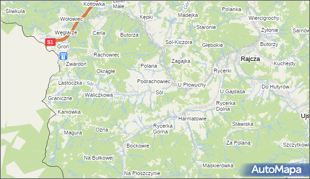 mapa Sól gmina Rajcza, Sól gmina Rajcza na mapie Targeo