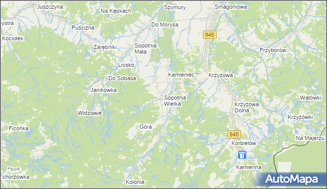 mapa Sopotnia Wielka, Sopotnia Wielka na mapie Targeo