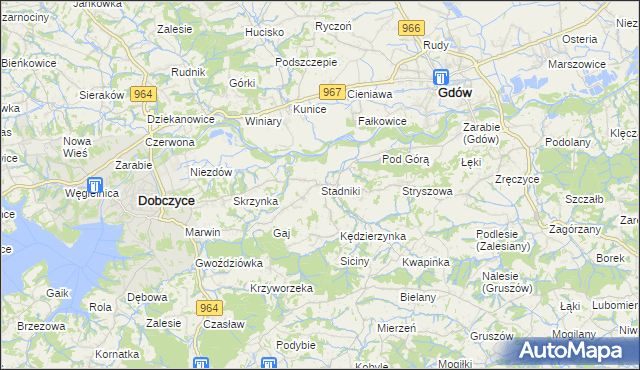 mapa Stadniki gmina Dobczyce, Stadniki gmina Dobczyce na mapie Targeo