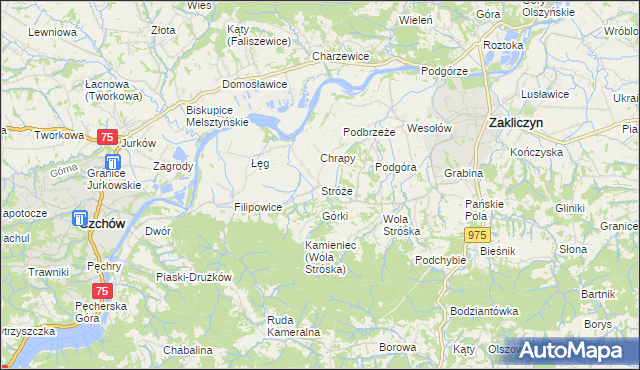 mapa Stróże gmina Zakliczyn, Stróże gmina Zakliczyn na mapie Targeo
