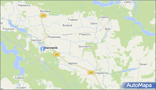 mapa Strumienno gmina Bierzwnik, Strumienno gmina Bierzwnik na mapie Targeo