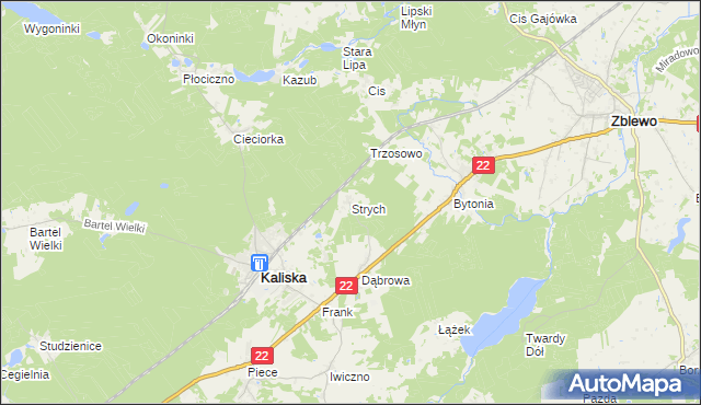 mapa Strych gmina Kaliska, Strych gmina Kaliska na mapie Targeo