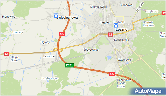 mapa Strzyżewice gmina Święciechowa, Strzyżewice gmina Święciechowa na mapie Targeo