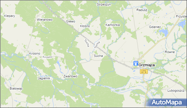 mapa Sucha gmina Grzmiąca, Sucha gmina Grzmiąca na mapie Targeo