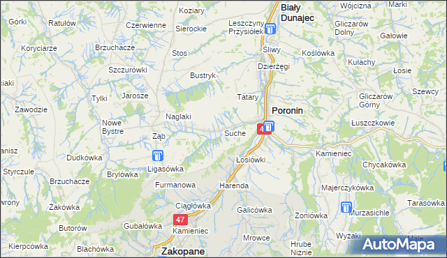 mapa Suche gmina Poronin, Suche gmina Poronin na mapie Targeo