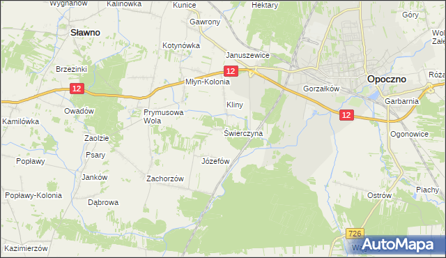 mapa Świerczyna gmina Opoczno, Świerczyna gmina Opoczno na mapie Targeo