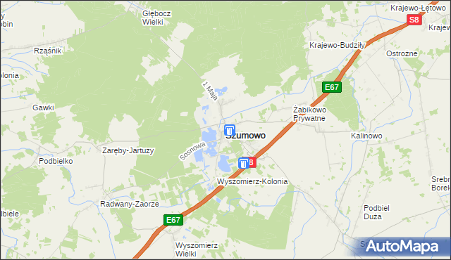 mapa Szumowo powiat zambrowski, Szumowo powiat zambrowski na mapie Targeo