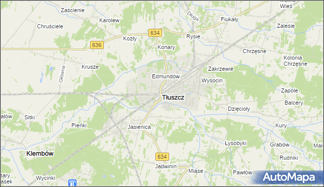 mapa Tłuszcz powiat wołomiński, Tłuszcz powiat wołomiński na mapie Targeo